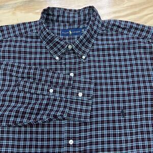 Polo Ralph Lauren Oxford Button Down Shirt Men Big 2X Black Plaid Preppy Classic